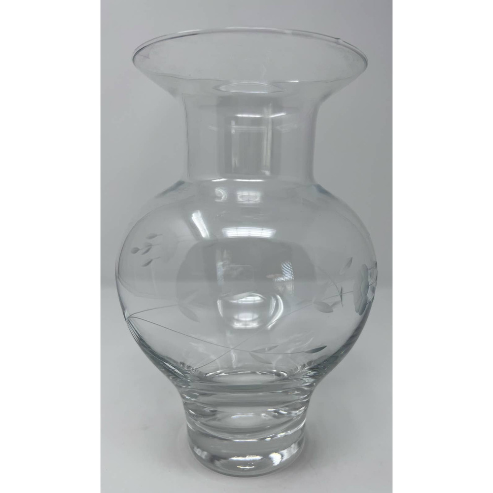 Princess House Clear Frosted Floral Pattern Defect at Top Vase 9" Tall x 4 3/4"